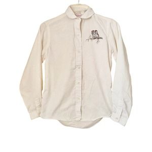70's VTG Nantucket Girl's Button Up Shirt Size 6 Arty Owls Cream